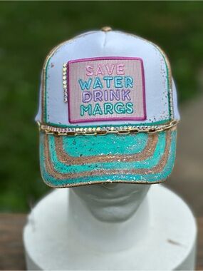 OTTO Trucker Hat - White, Turquoise, Gold, Pink Accents